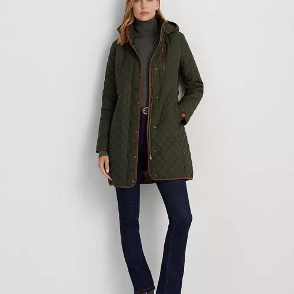 💚 LAUREN RALPH LAUREN Green Hooded Quilted Coat; Size XS - Picture 2 of 15